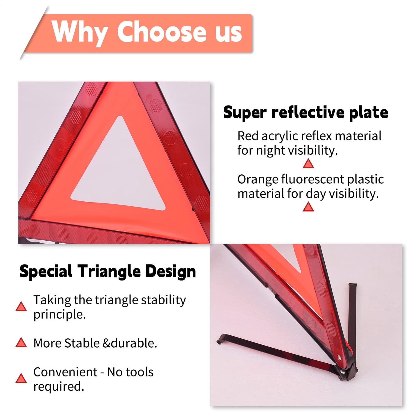 DEDC Car Safety Triangle Warning Kit, Set of 4 Roadside Emergency Kit with Reflective Warning Triangle,Visibility Roadside Vest, LED Road Flares Emergency Lights