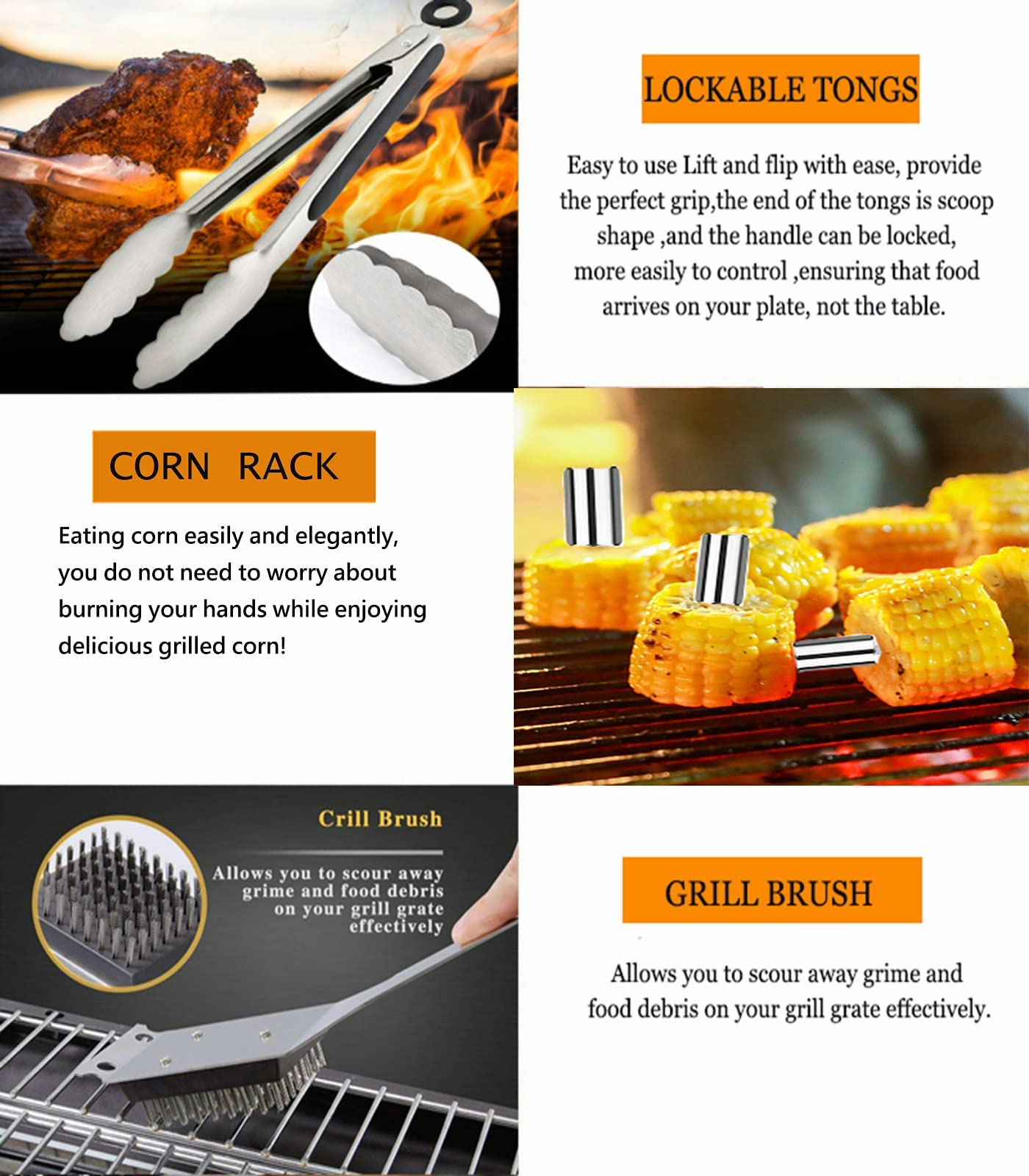 MUJUZE Grilling Accessories,Grill Utensils Set for Outdoor,Barbecue Tool Sets for Men,BBQ Accessories with Apron for Dad,Grill Tool Set,Grill Kit for Camping,Backyard