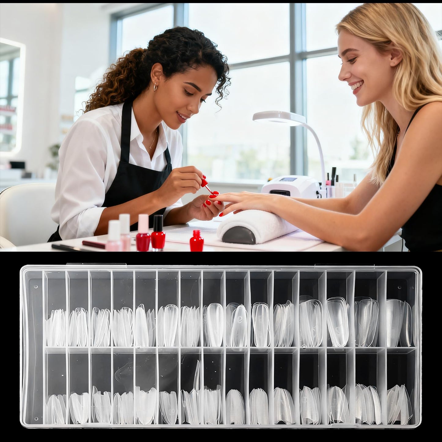 ESUOHYM 240 pcs Sandwich Dual Nail Forms Reusable Quick Nails Extension Mold for Builder Structure Poly Gel,15 Sizes Long Oval Bulider Forms with Almond Shape Guide Lines Nail Art Tools Salon Home