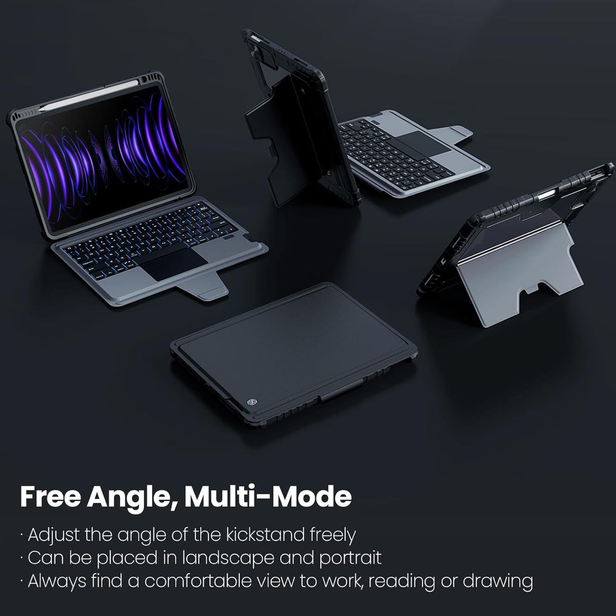 Nillkin iPad Pro 11(1st/2nd/3rd/4th Gen) & iPad Air 5th/4th Generation Case with Keyboard, Magic Trackpad, Rugged Case with Detachable Keyboard, 7 Backlight Colors, Portrait/Landscape Modes, Gray