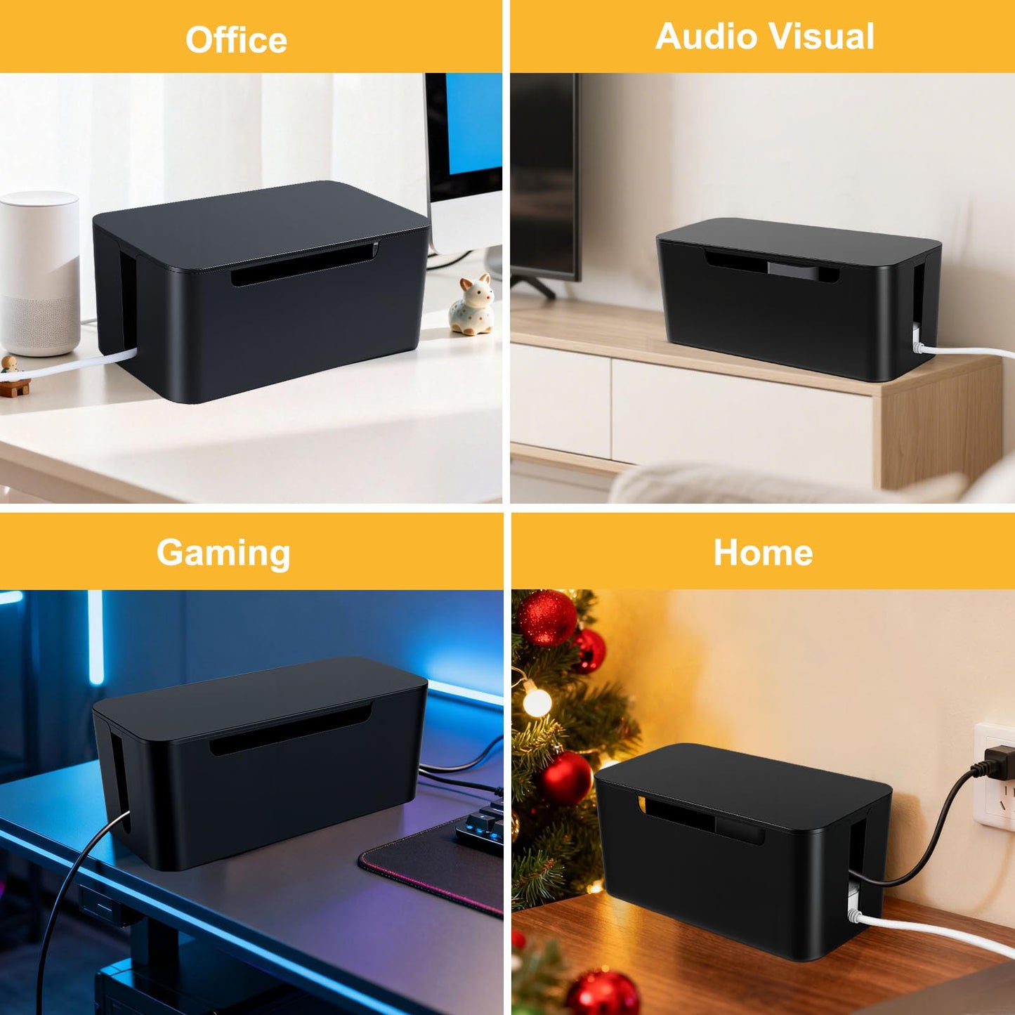 Eichzer Cable Management Box, Premium Cord Organizer Box to Hide Surge Protector on Desk, Power Strip Cover for TV Computer Home Router Office (Black)