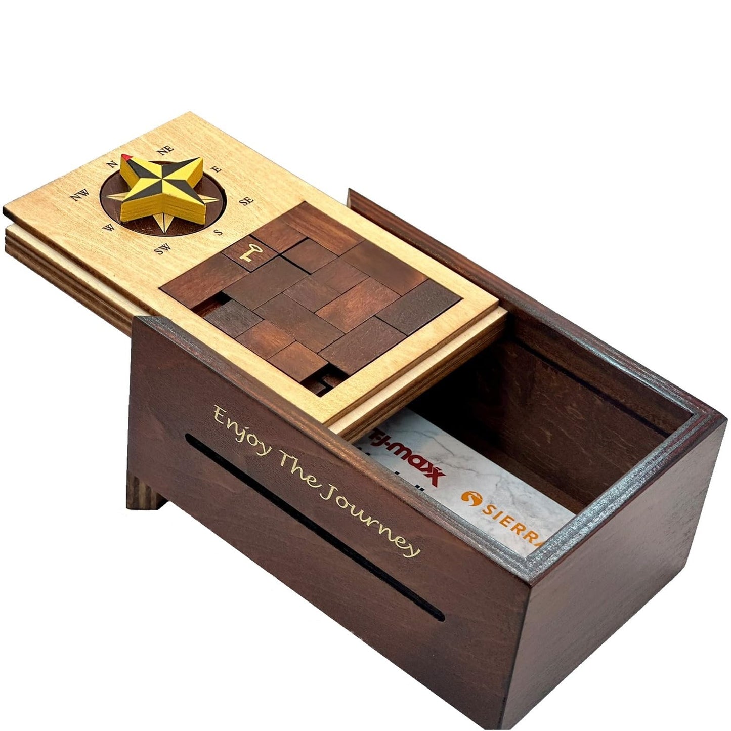 Navigation Enigma Secret Puzzle Box Money and Gift Card Holder in a Wood IQ Escape challenging Lock Box with Hidden Compartments Brainteaser