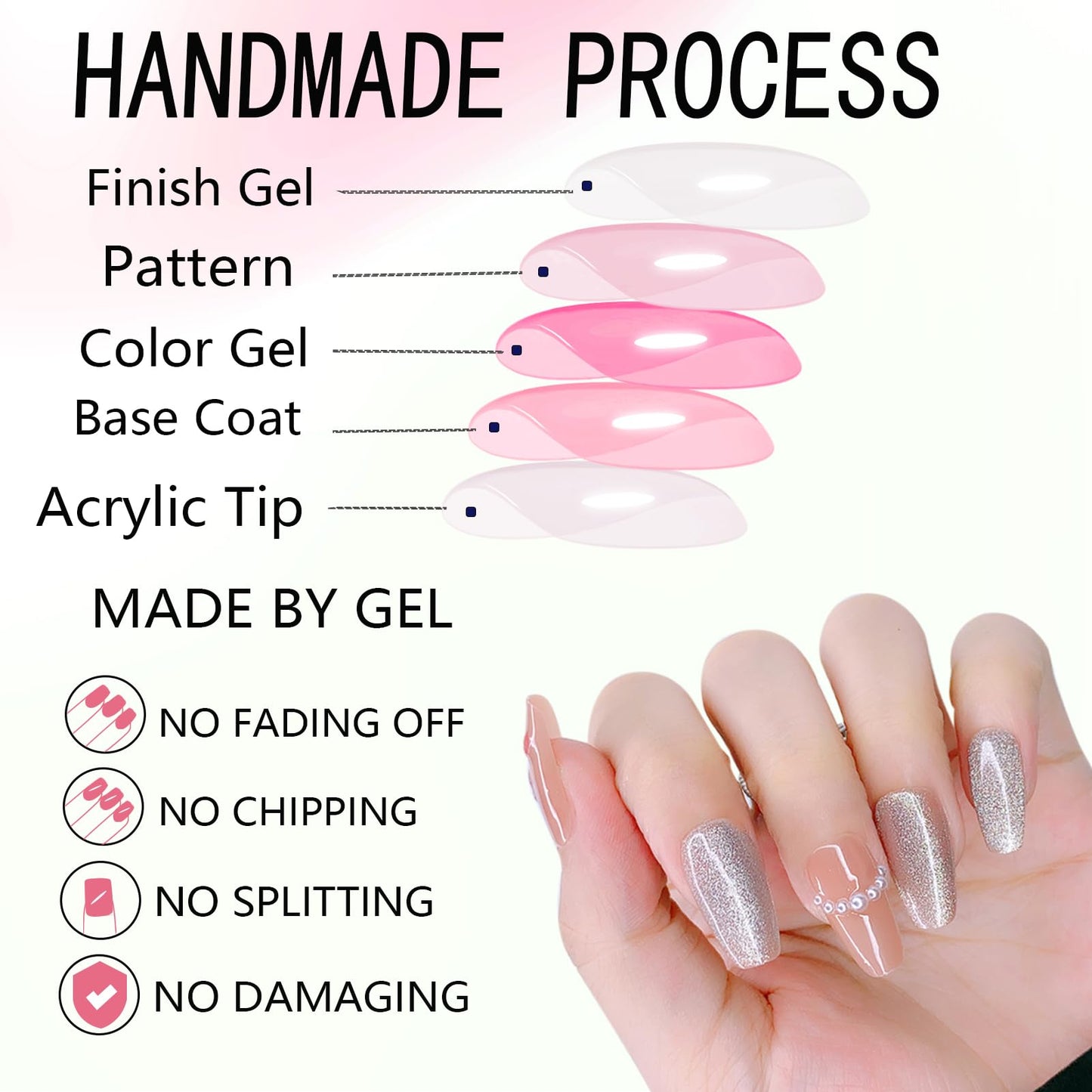 WAFOLOZE Press On Nails Medium Coffin Fake Nails With Glue, Ice Crystal Stone Cat's Eye Nail Press Ons With Small Pearl Painted Design,Artificial False Nails Stick On Nails for Women-30Pcs