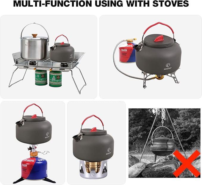 REDCAMP 1.4L Medium Outdoor Camping Kettle, Aluminum Water Pot with Carrying Bag, Compact Lightweight Tea Kettle