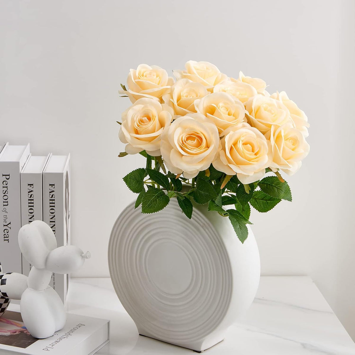 12pcs Champagne Roses Artificial Silk Flowers Faux Flowers with Long Stems for Wedding Decor Home Decor Baby Shower Party Centerpieces Decorations