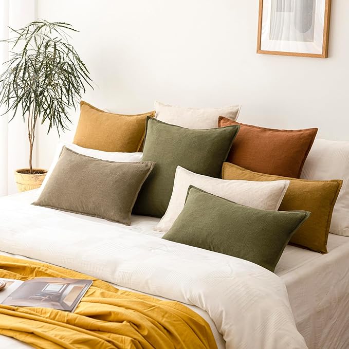 Foindtower Pack of 2, Decorative Linen Soild Throw Pillow Covers Soft Accent Cushion Case Boho Farmhouse Neutral Pillowcase for Chair Couch Sofa Bedroom Living Room Home Decor 26 x 26 Inch Light Brown