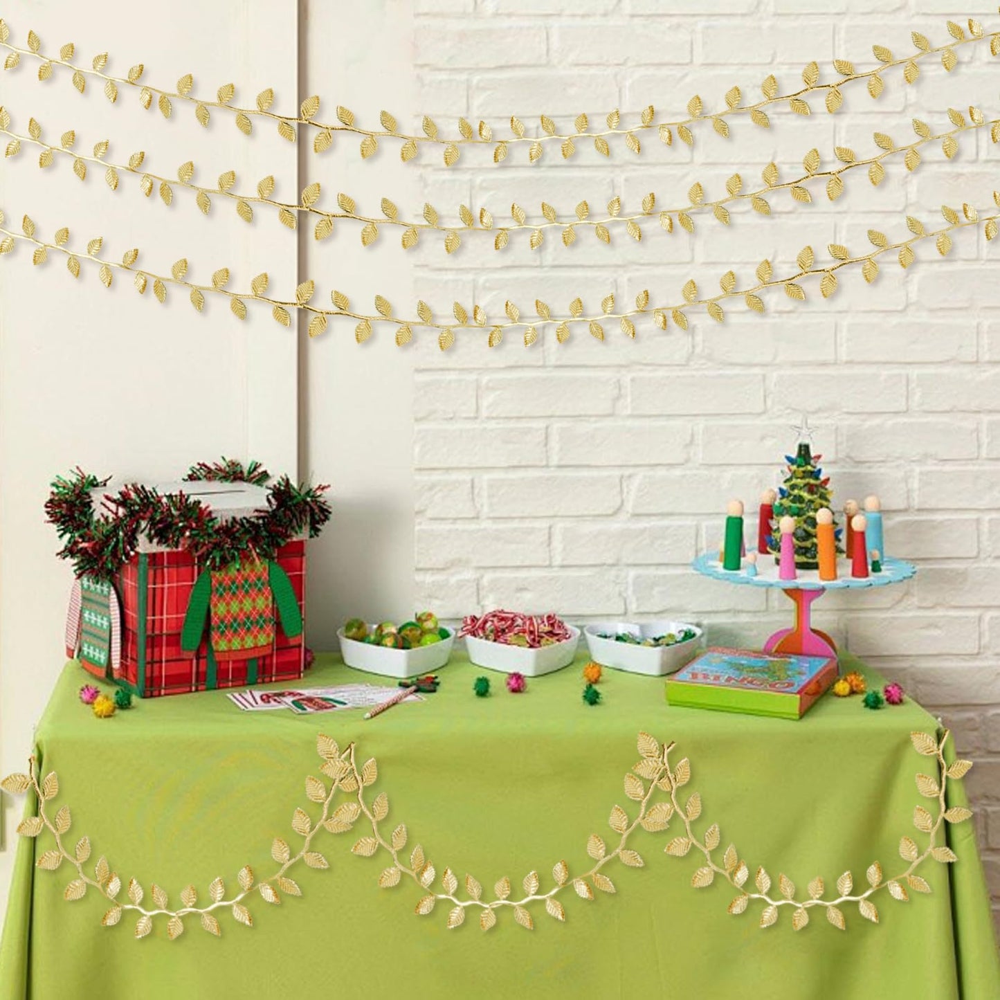 Bacucine Leaf Ribbon 32 Yards Gold Leaves Trim Artificial Leaves for Wreath Making Home Wedding Christmas Decor (Gold)