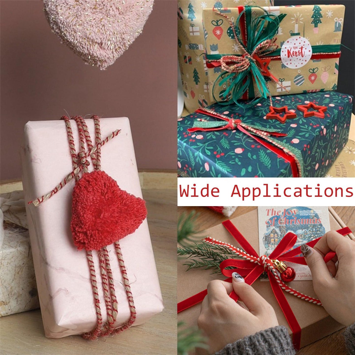 Gythara 5 Yards/4.57M Braided Jute Twine, Boho Christmas String Rope, for Wedding Party DIY Handmade Craft Bouquets Present Wrapping, 3 Rolls 3 Colors