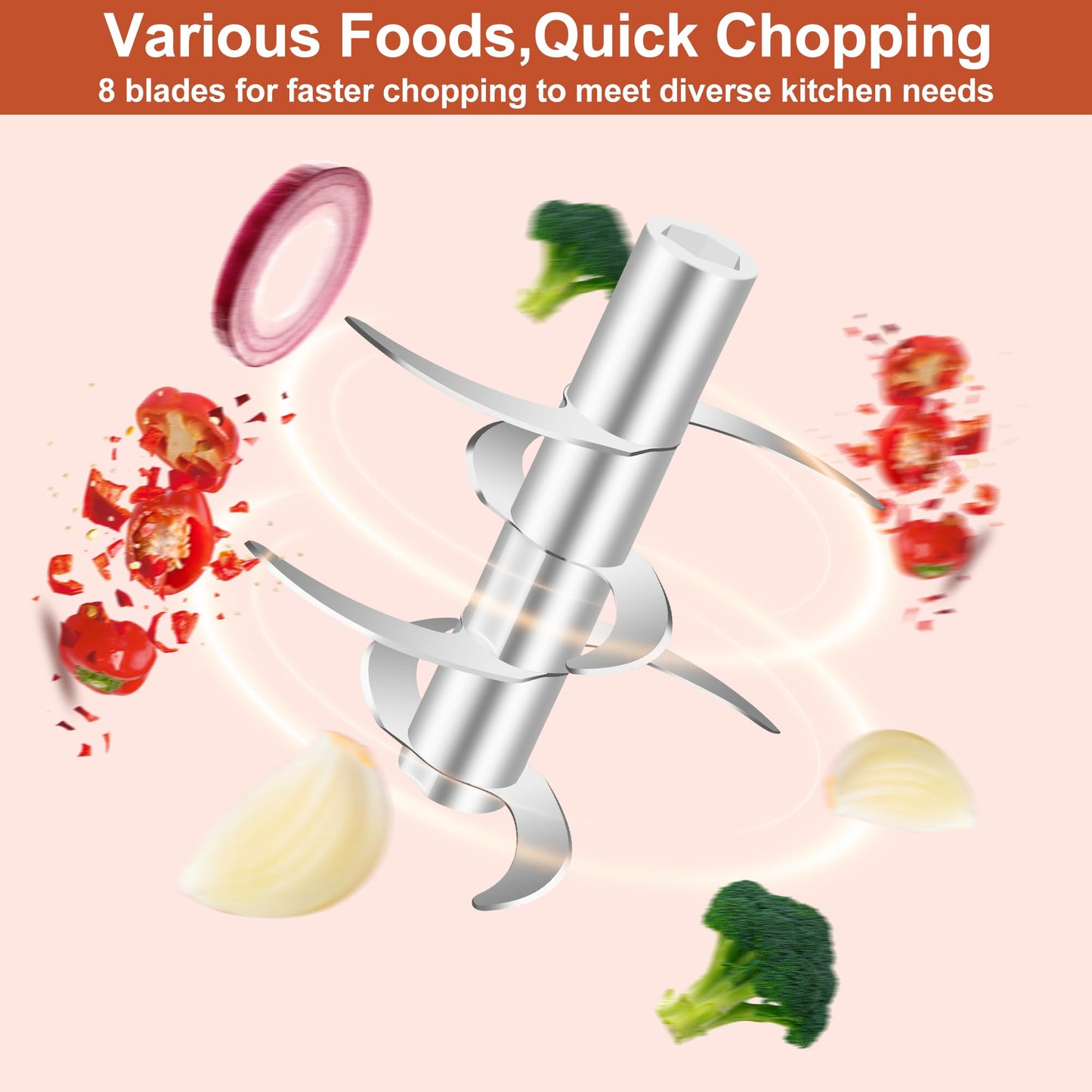450ML (1.8 Cup) Electric Garlic Chopper, Mini Portable Food Processor, Garlic Grinder Masher for Onion, Ginger, Chili, Fruit, Vegetable, Meat