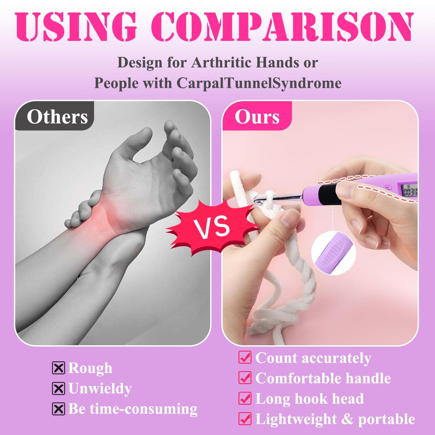 Counting Crochet Hook Set Digital Ergonomic Crochet Hook-LED and 2 Levels Brightness Dimmable Light Up Crochet Hooks& Digital Stitch Counter,Beginner Knitting Kit with 12 Interchangeable Crochet Hooks
