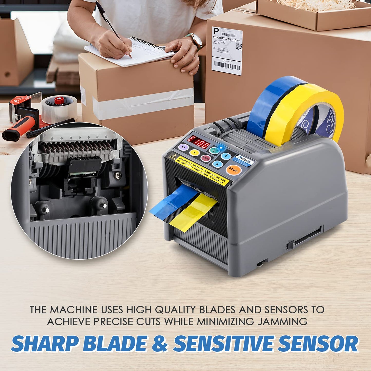 Frifreego Automatic Tape Dispenser, Electric Ribbon Cutting Machine, Upgraded Silicone Wheel for 6-60mm Width Tape/Ribbon, Max. Cutting Length 999mm, 110V, Unsuitable for Elastic Ribbons