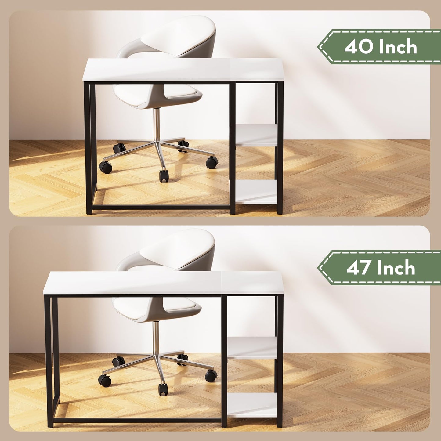 SINPAID 40 Inch Small Computer Desk with Shelves for Small Spaces, Easy Assembly Study Desk, Sturdy Writing Desk for Bedroom & Home Office, Cream White
