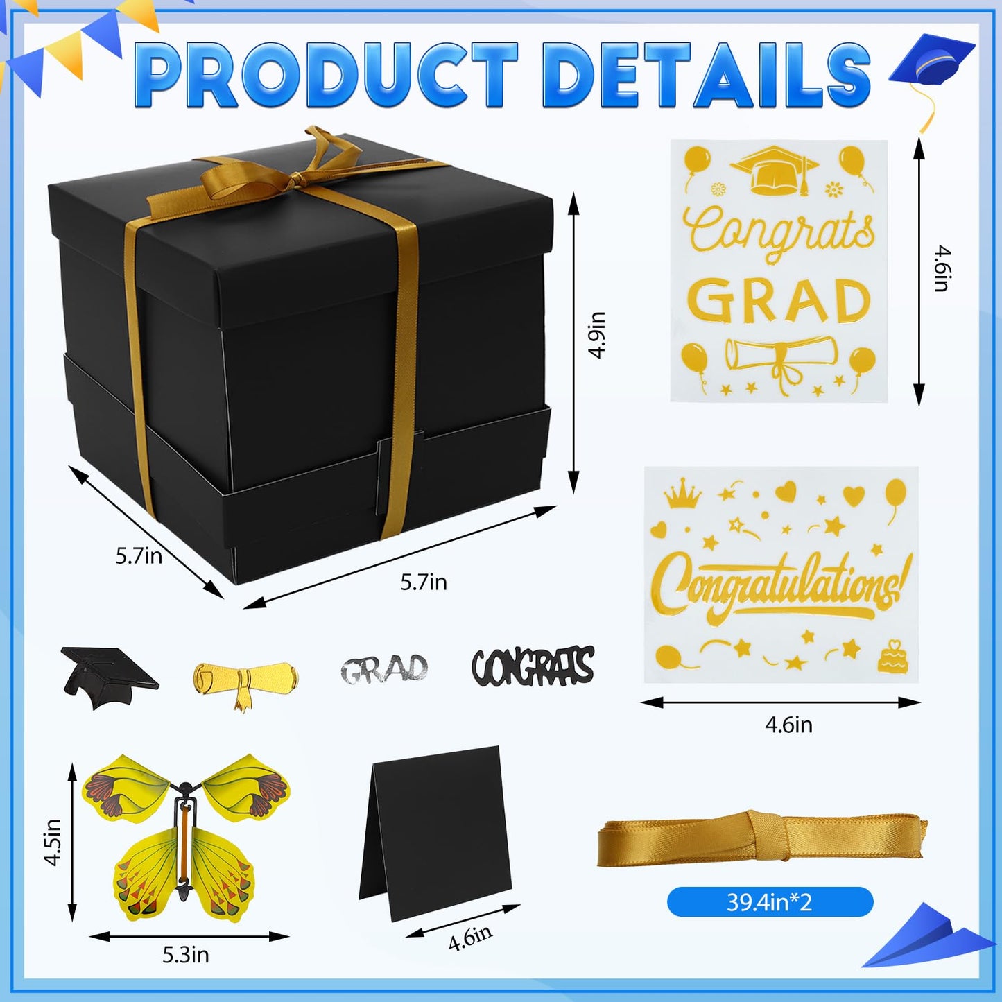 Flying Butterfly Explosion Gift Box, Birthdays Surprise Black Exploding Gift Box with 4 Pcs Flying Butterfly, DIY Exploding Fantasy Decor for Birthdays, Wildflower, Wedding, Valentine's Day(B)