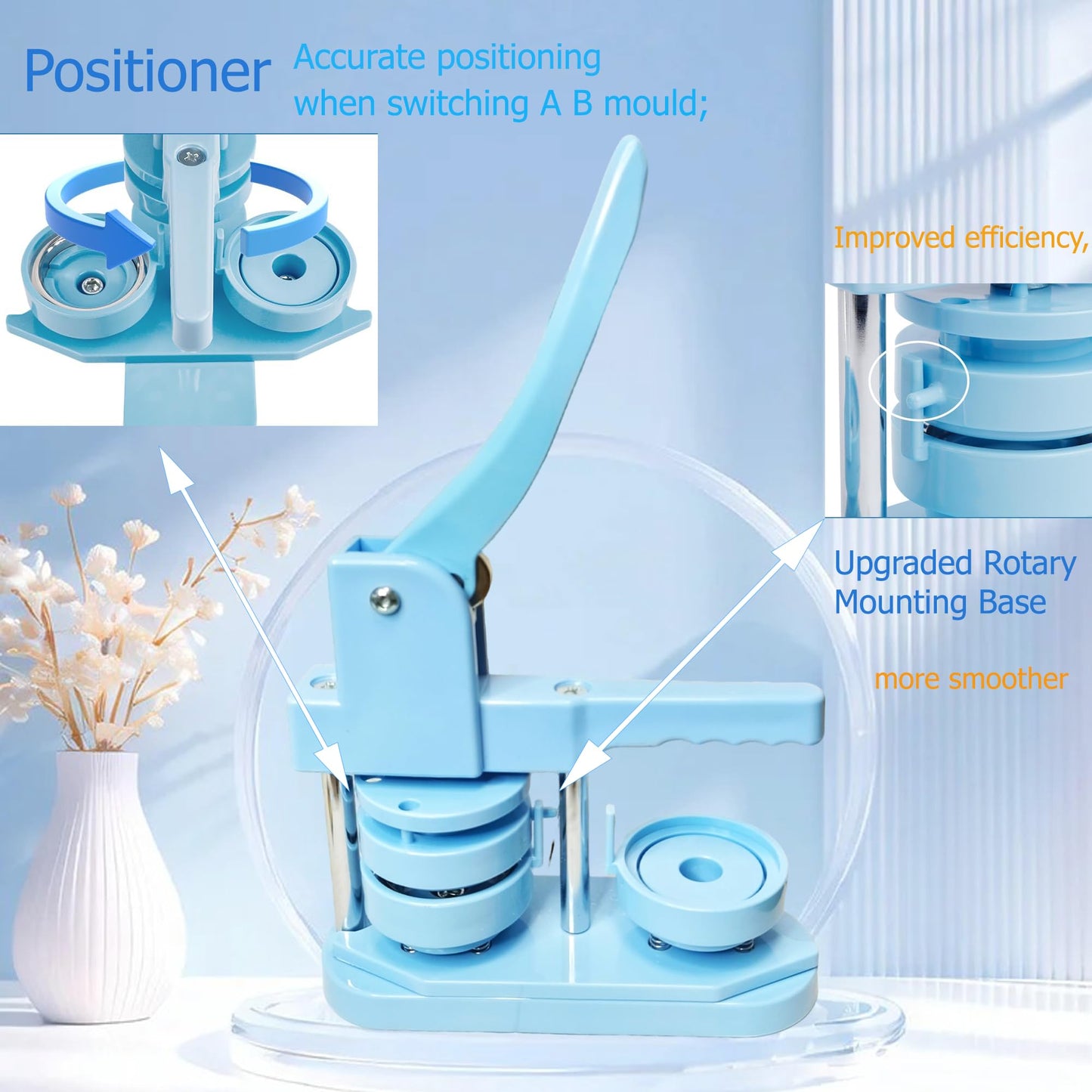 DCBADGE Button Maker Machine, Button Pin Maker (3rd Gen) Installation-Free DIY, Button Press Machine Kit with Free Button Parts&Circle Cutter&Wrench Gadget (Light Blue, 58mm(2.25in))
