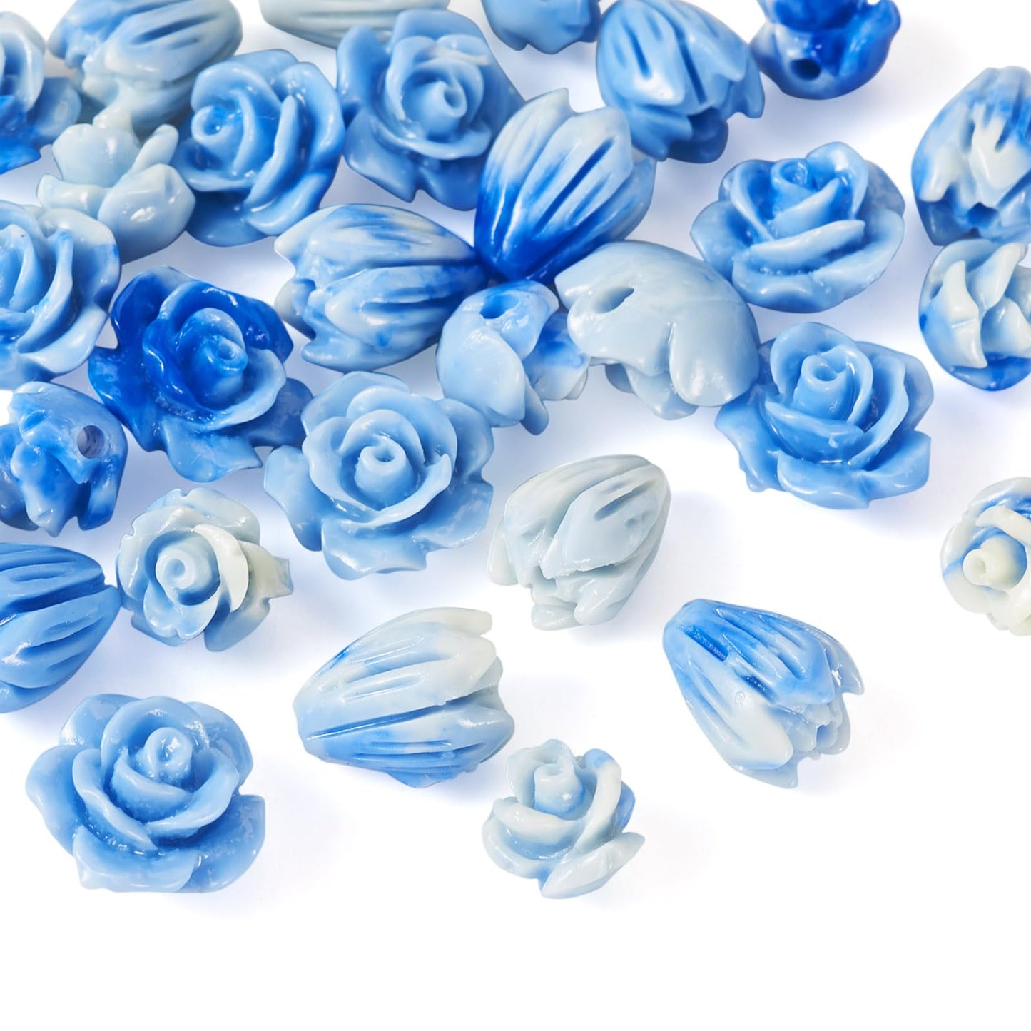 30Pcs Flower Carved Beads Cinnabar Carved Rose Beads Blue Shell Embossed Bead for Buddha Mala Necklace Bracelet Jewelry Making