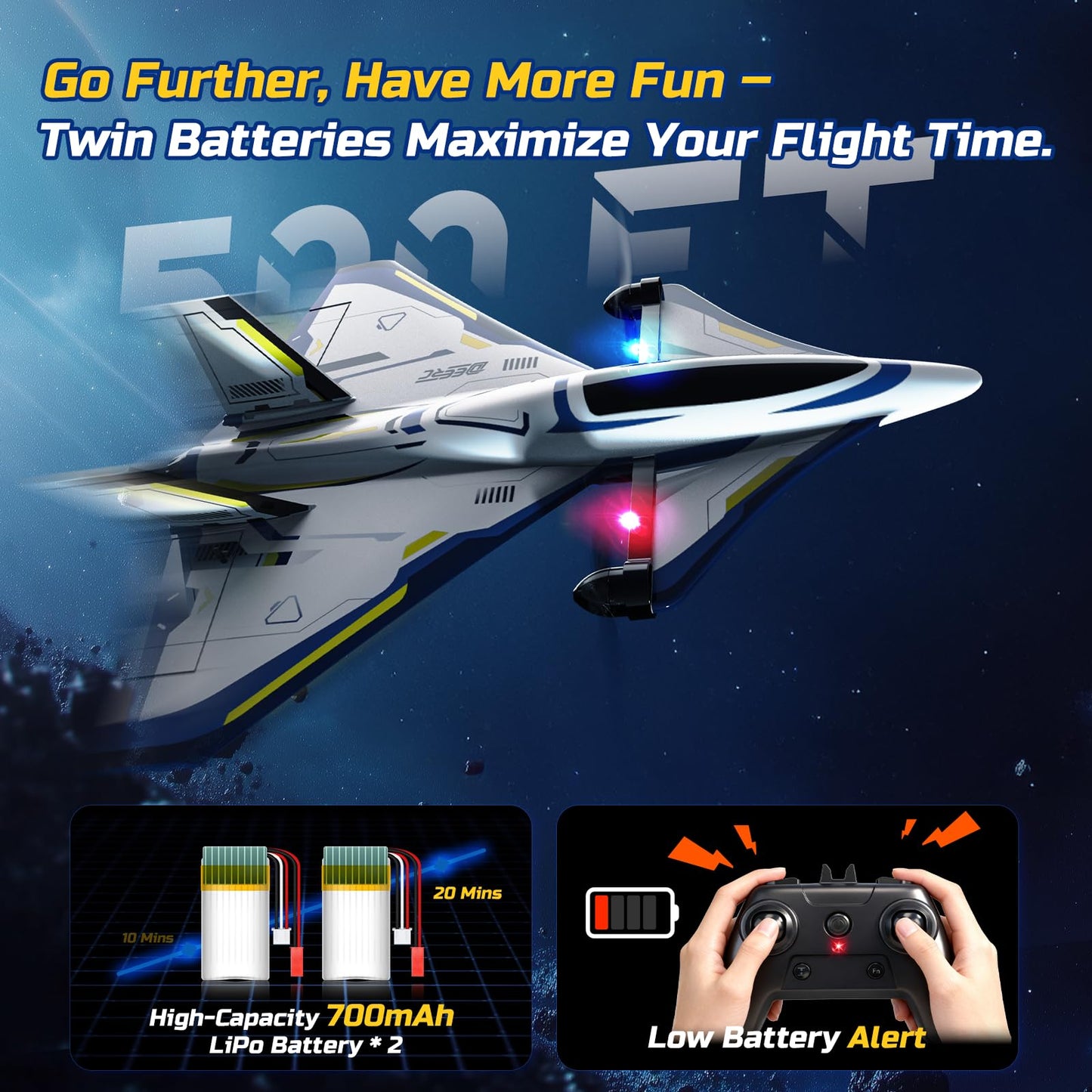 DEERC 4CH Brushless RC Plane,Sci-Fi Remote Control Jet Hobby Airplane with LED Lights RTF Aerobatic Aircraft Toys,2.4GHz 6-axis Gyro Stabilizer EPP Glider Aircraft Plane for Adults Beginners Advanced