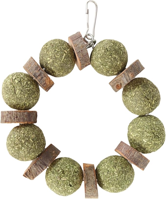 Gavigain Wood and Straw Chew Toys, Edible and Non, Promote Teeth, Nutritious, for Small Animals Like Hamsters and Rabbits (Colorful Piece Round Ring)