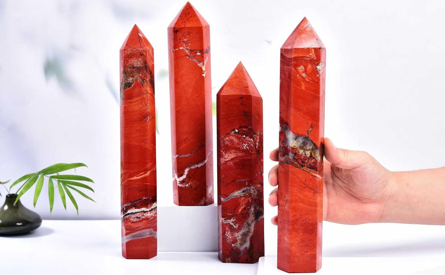 AMOYSTONE Red Jasper Obelisk Large Healing Crystal Stone Wand Tower 6 Faceted Column Reiki Chakra Meditation Therapy 2.2-2.6 LBS