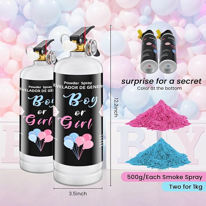 Gender Reveal Fire Extinguisher 2Pack Extinguishers for Baby Reveal Boy or Girl Giant Color Smoke Blue or Pink Powder for Party Decorations and Baby Shower