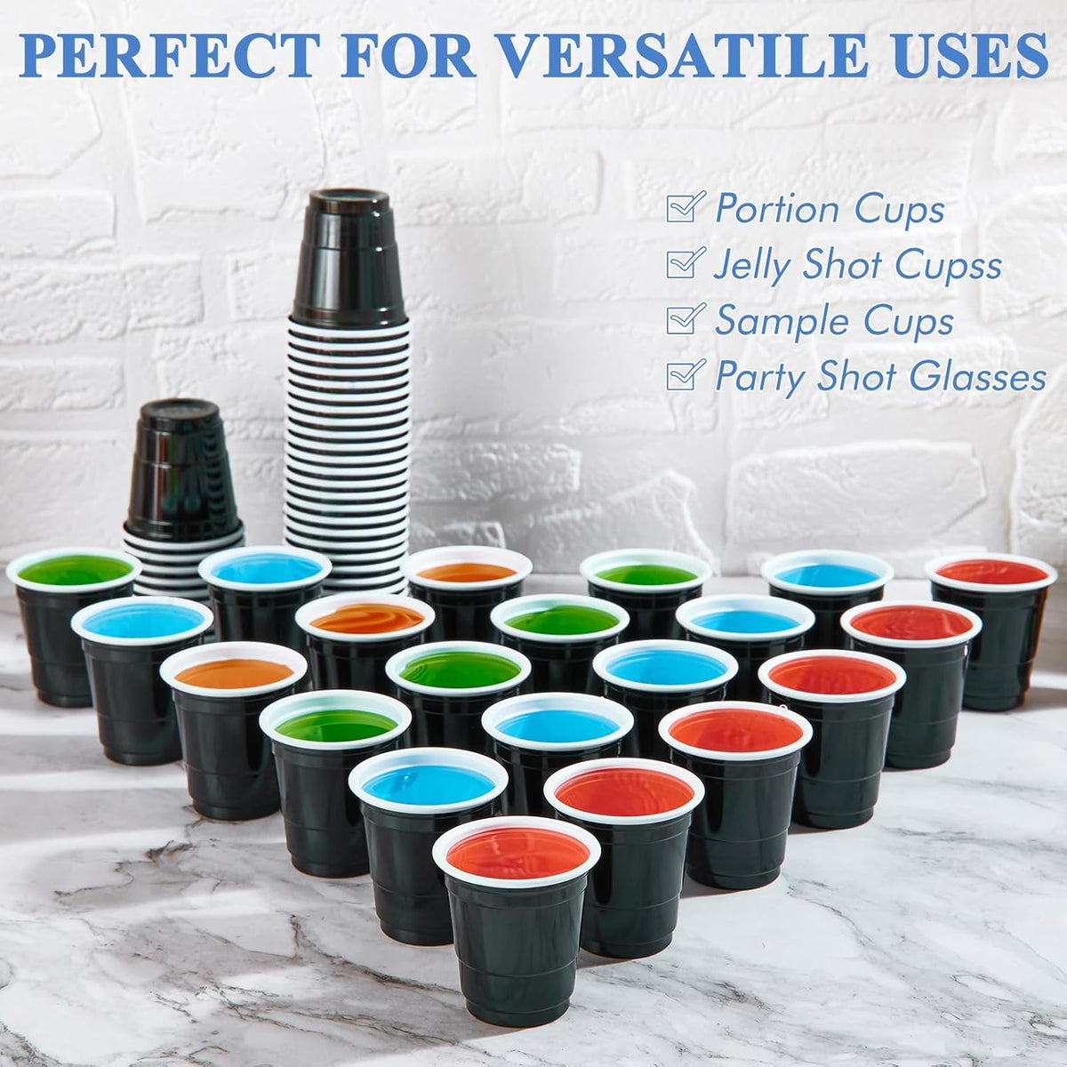 Lilymicky 600 PACK 2 oz Plastic Shot Glasses, Mini Black Disposable Shot Cups for Parties, Carnivals, and Any Events