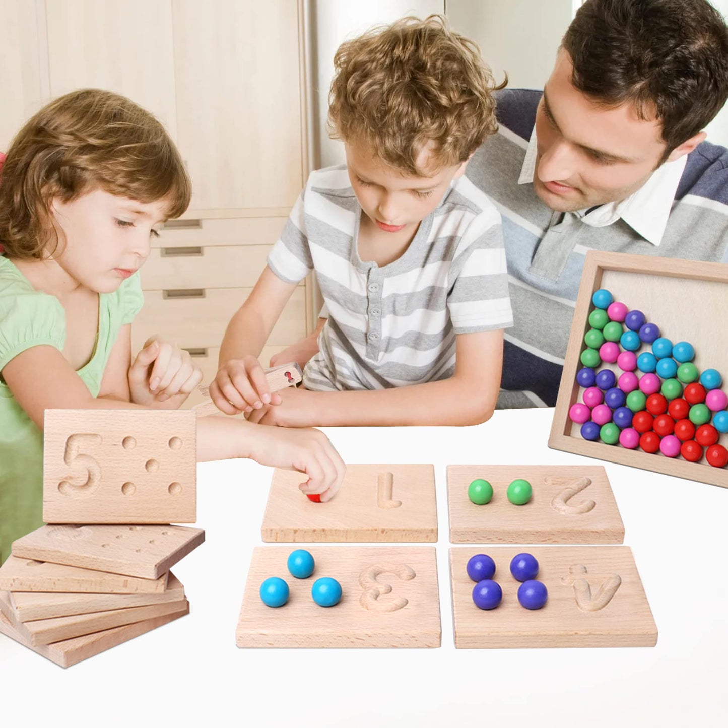 BBtinker Wooden Number Tracing Board Set, Toddler Montessori Math Beads Counting Toy, Preschool Learning and Educational Math Game for Kids