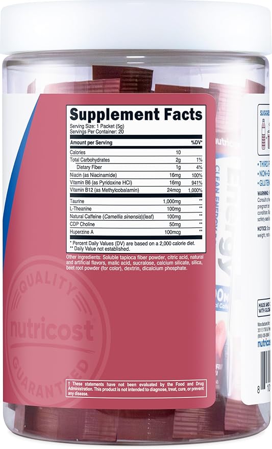 Nutricost Energy Complex Stickpack (20 Servings) Passionfruit Guava Flavored - Gluten-Free + Non-GMO