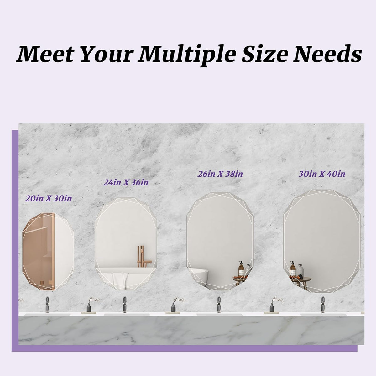 Bathroom Mirror for Wall, 30" x 40" Oval Mirror, Bathroom Vanity Mirror, Wall Mount Vanity Mirrors, Beveled Edge Frameless Wall Mirrors Decorative, Irregular Beveled Edge Mirror