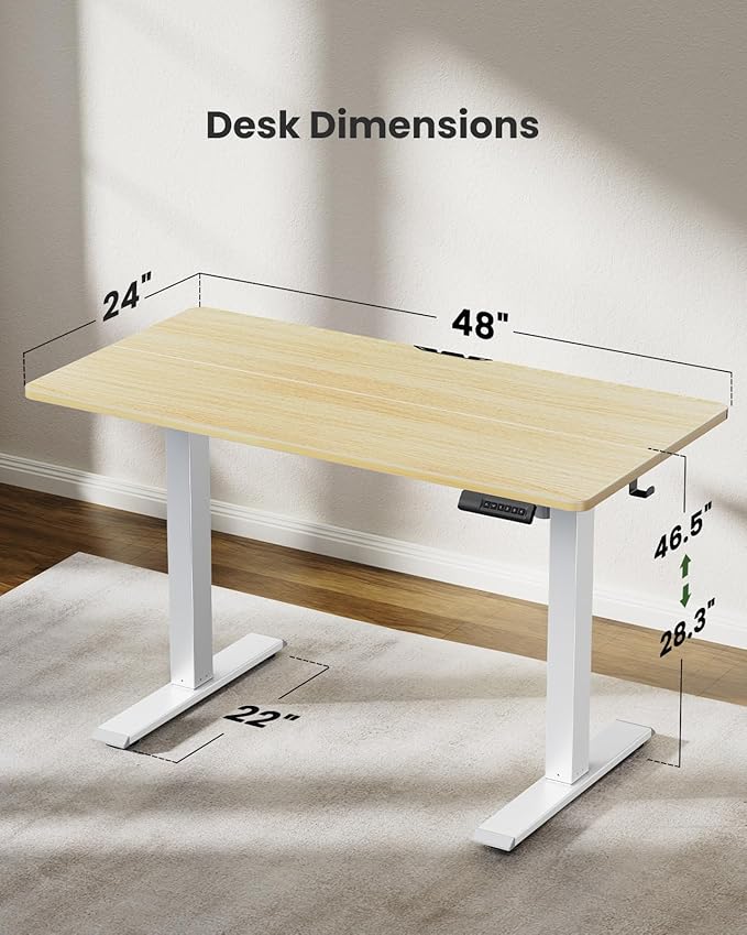Marsail Electric Standing Desk,Adjustable Height Stand up Desk, 40 x 24 Inch Home Office Furniture Computer Desk, 4 Memory Preset with Headphone Hook, Cable Organizer, Maple