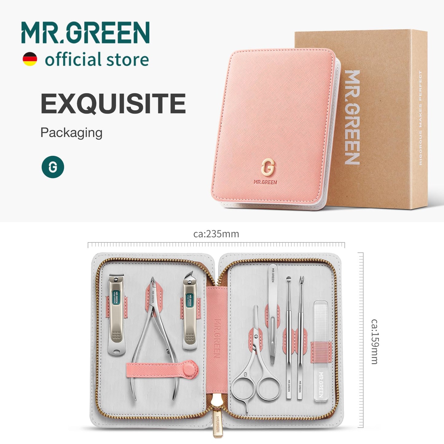 MR.GREEN Fashion Imprint Manicure Sets Professional Nail Clipper Set Personal Care Tool Kits Nial Cutter Gift With Leather Case (Pink(8Pcs Set))