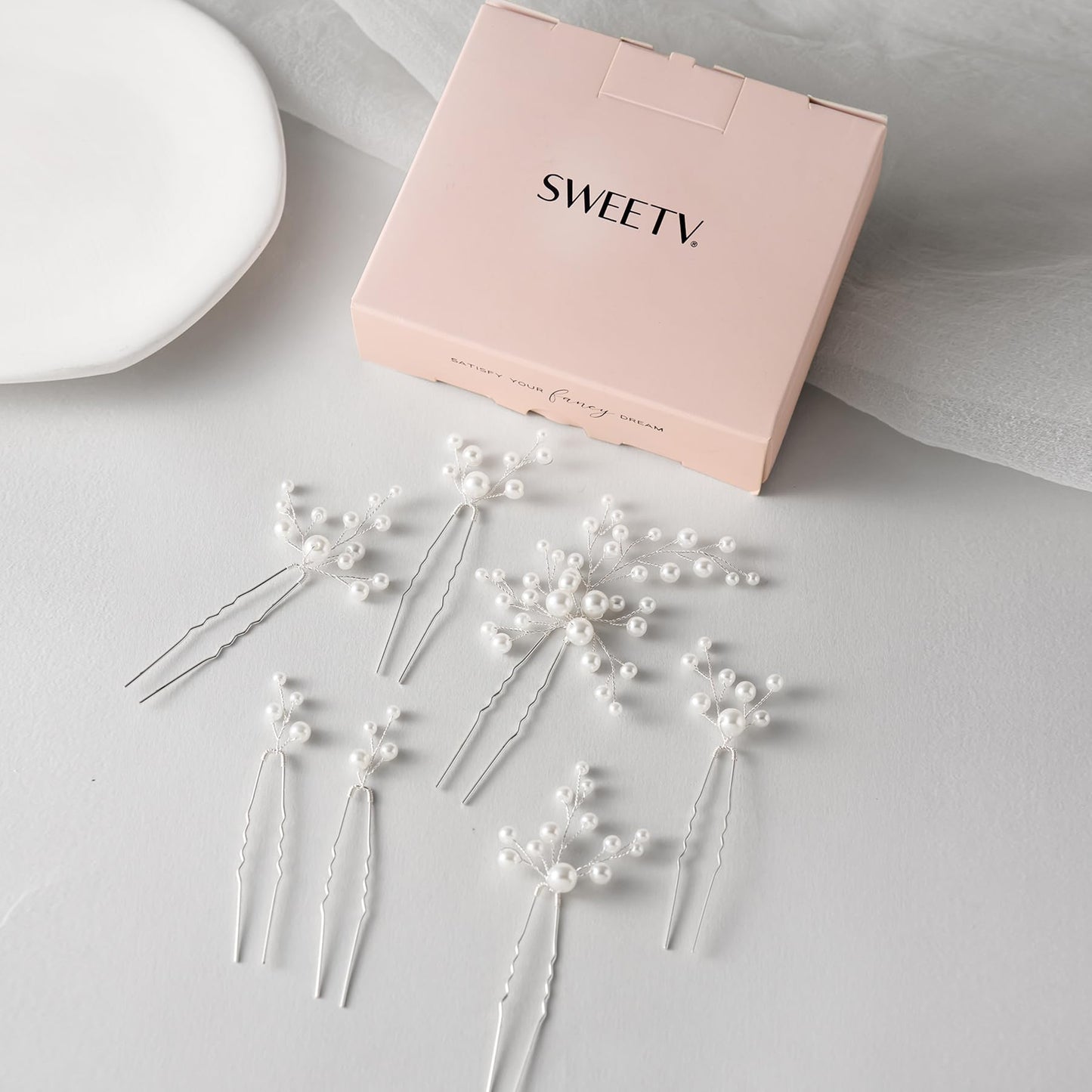 SWEETV 7 Pieces Bride Hair Accessories Pearl Wedding Hair Pins Leaf Bridal Hair Piece Vintage Hair Headpiece Leaf Hair Clips Jewelry for Women Bridesmaids Brides Flower Girls