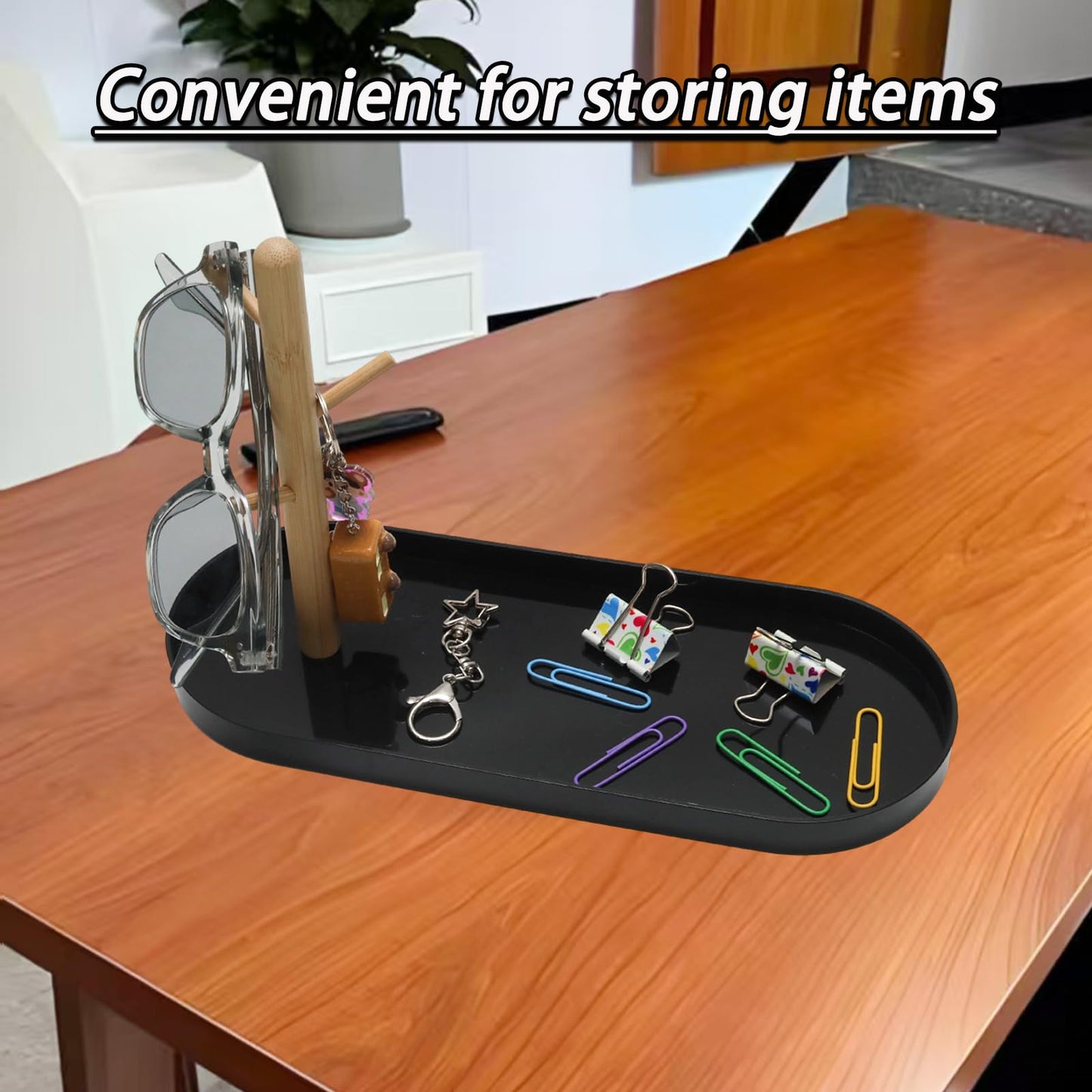 OYWOBET Black Multi-Functional Key Tray, Wood Key Bowl Jewelry Tray, 3-Tier Hanging Organizer for Entryway/Rings Phone Bracelets Watches