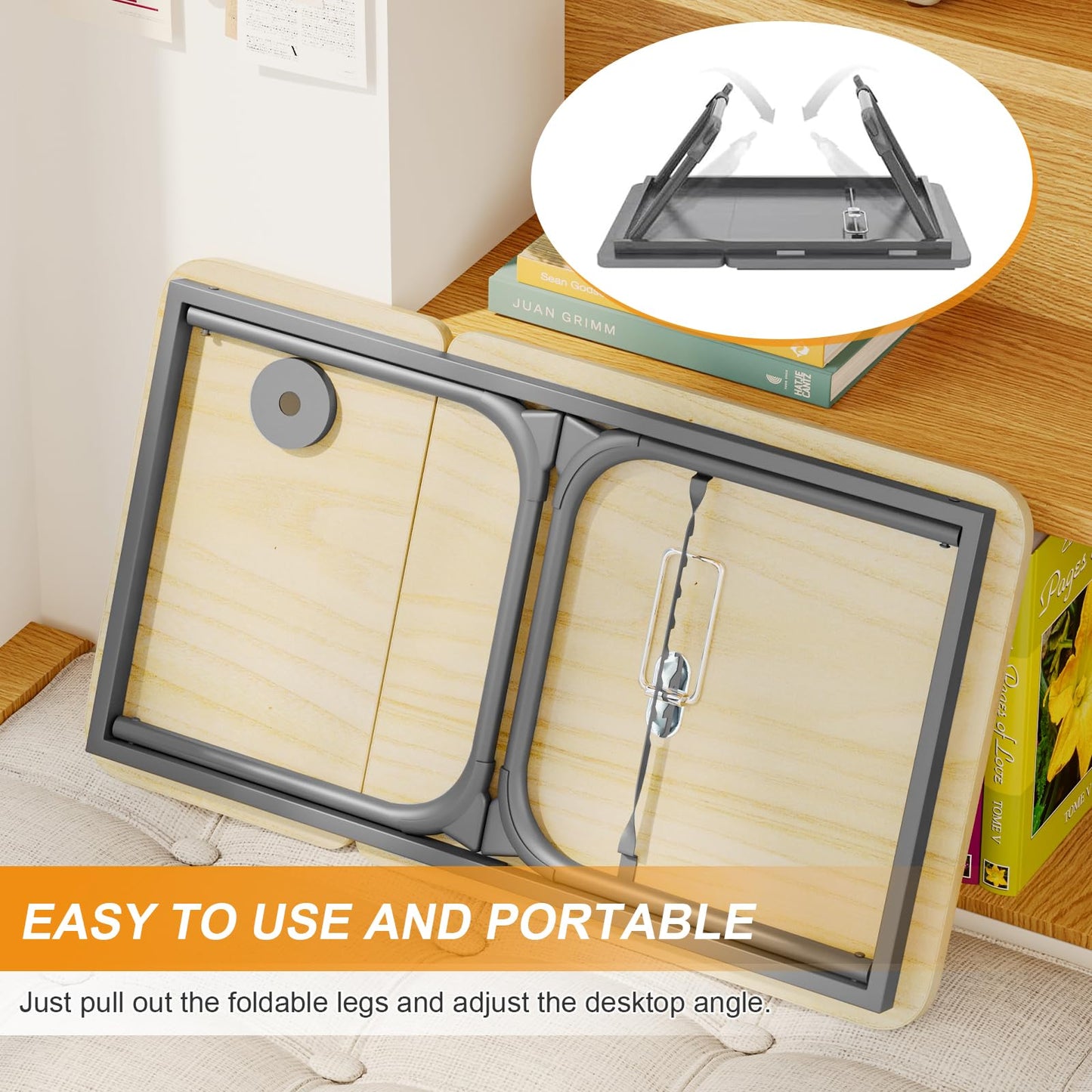 Adjustable Laptop Desk for Bed, 5-Angle Adjustable Lap Tray Table with Cup Holder, Portable Foldable Bed Desk for Eating, Working, Writing & Reading (Yellow)