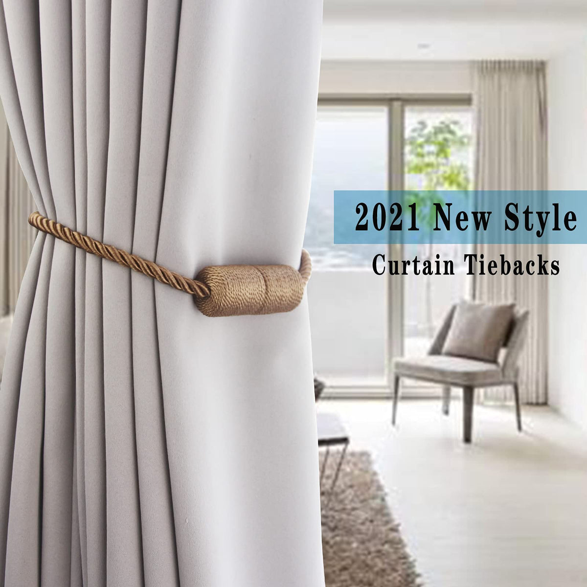 4 Pack Strong Magnetic Curtain Tiebacks Outdoor Elegant Decorative Tie Backs Modern Rope Tiebacks for Drapes Window Curtain Holdbacks for Draperies (4 Count)