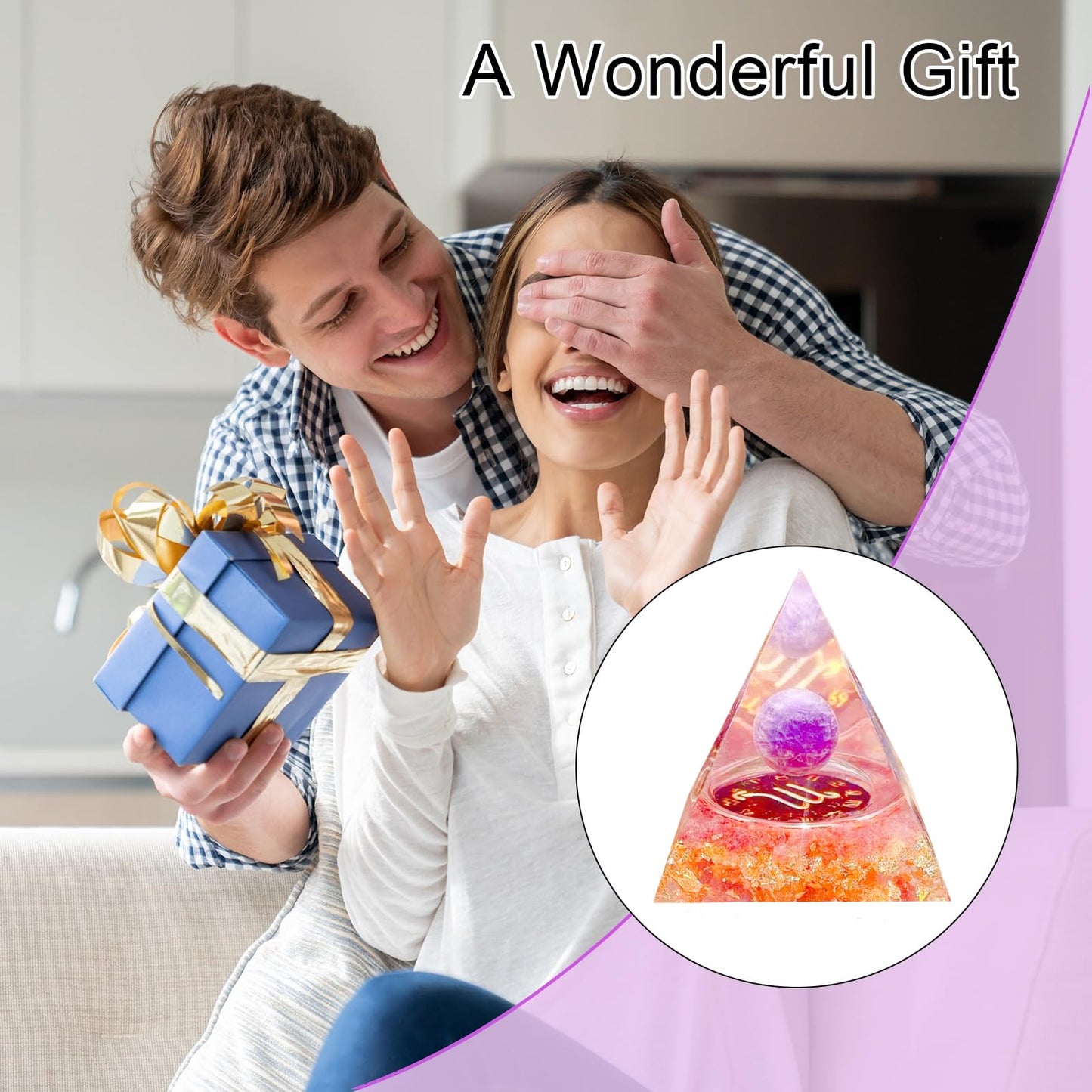 Saefheled Twelve Constellations Scorpio Orgone Pyramid,Natural Amethyst&red Strawberry Orgonite Crystal Healing Pyramid for Protection Chakra,Unique Constellation Pyramid for Positive Energy(6cm)