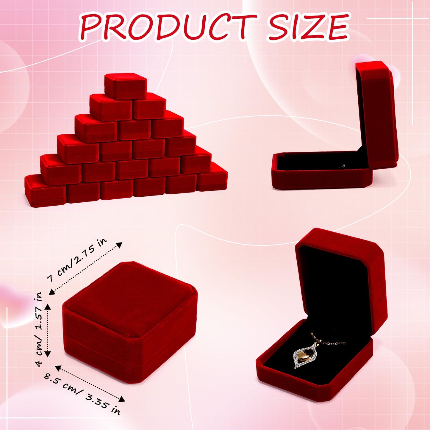 Quelay 48 Pcs Velvet Necklace Box Jewelry Pendant Gift Box for Business Selling Display Holder Case for Wedding Engagement Birthday Anniversary (Red)