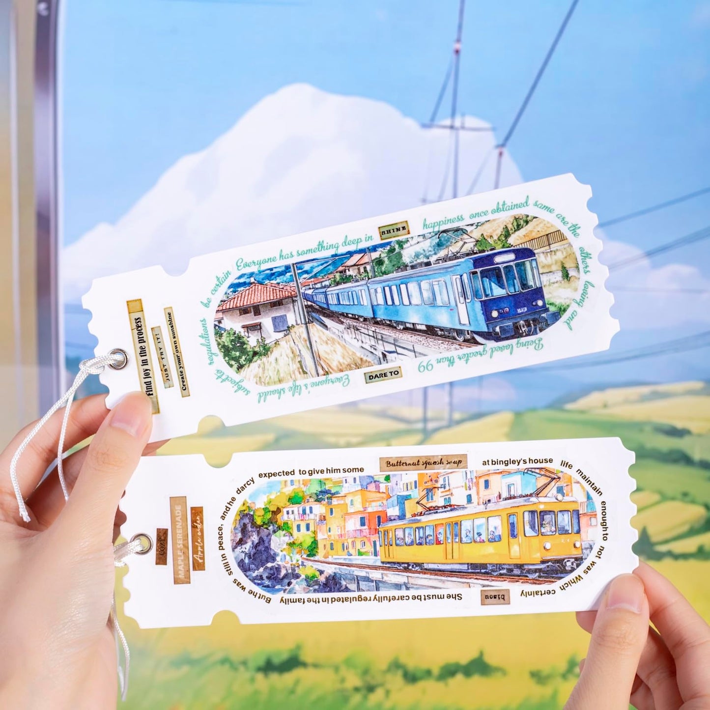 AuriicLeaf Train Scenery Washi Tape Set – 6 Rolls Travel & Nature Inspired with Clip for Scrapbook Journals DIY Crafts Decoration 1.97"x78.7" 39.37in per Loop
