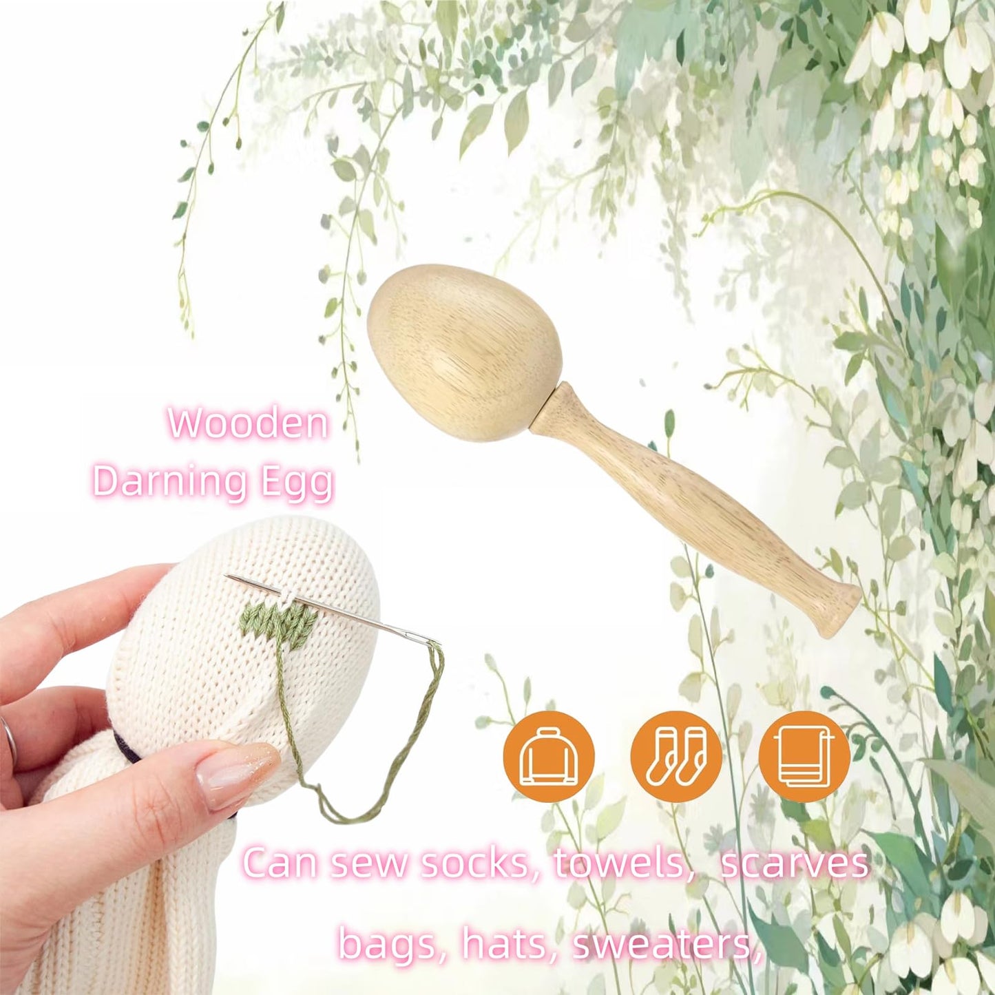 Darning Egg, Mini Darning Loom, Darning Egg Weaving Tool Set with Small Weaving Loom Kit with 14 Pcs Large Eye Needles 50 Colors Darning Thread for DIY Handicraft Home Sewing Care