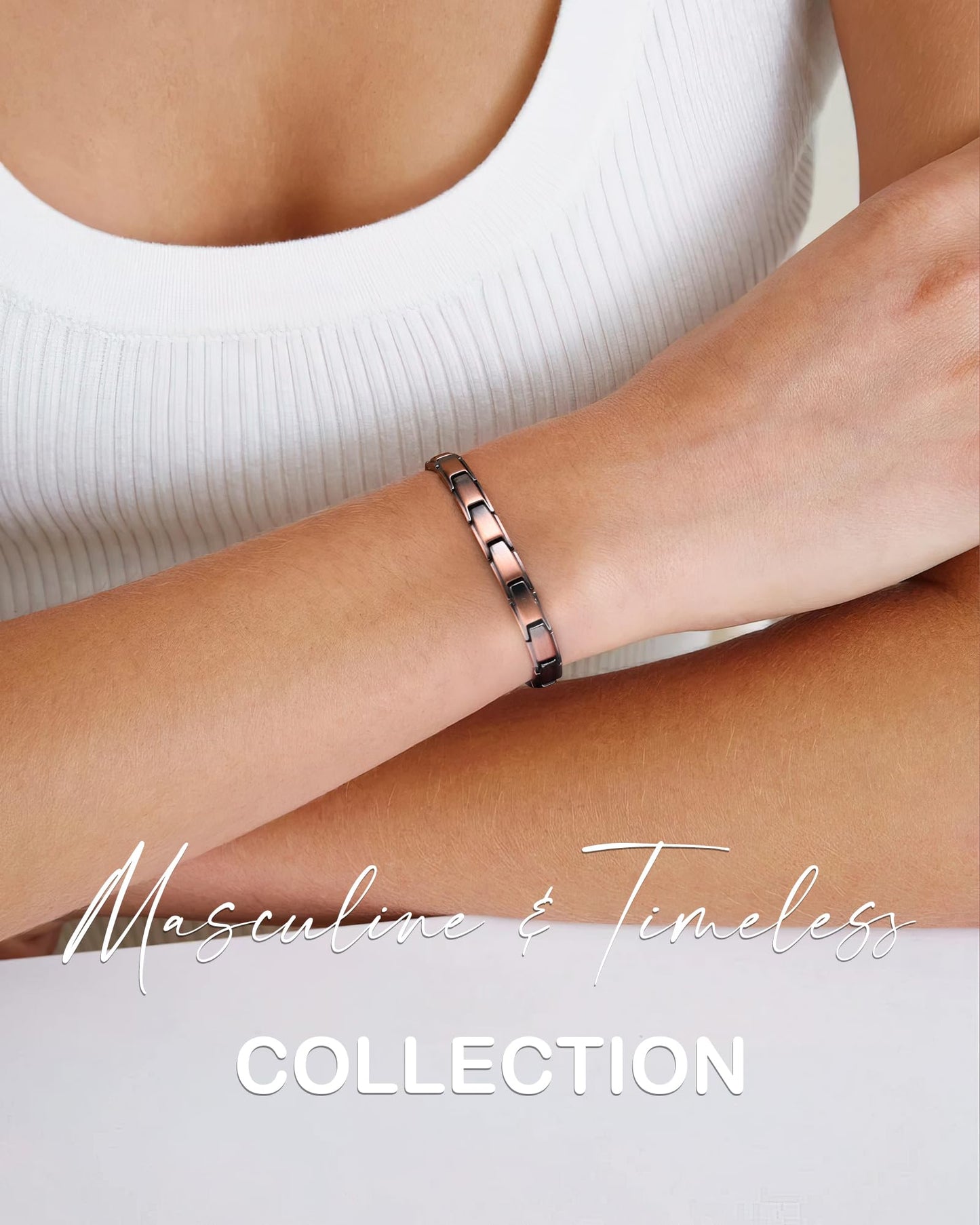 Feraco Copper Bracelet for Women Hand Forged 99.99% Pure Solid Copper Magnetic Bracelets with Pro Neodymium Magnets