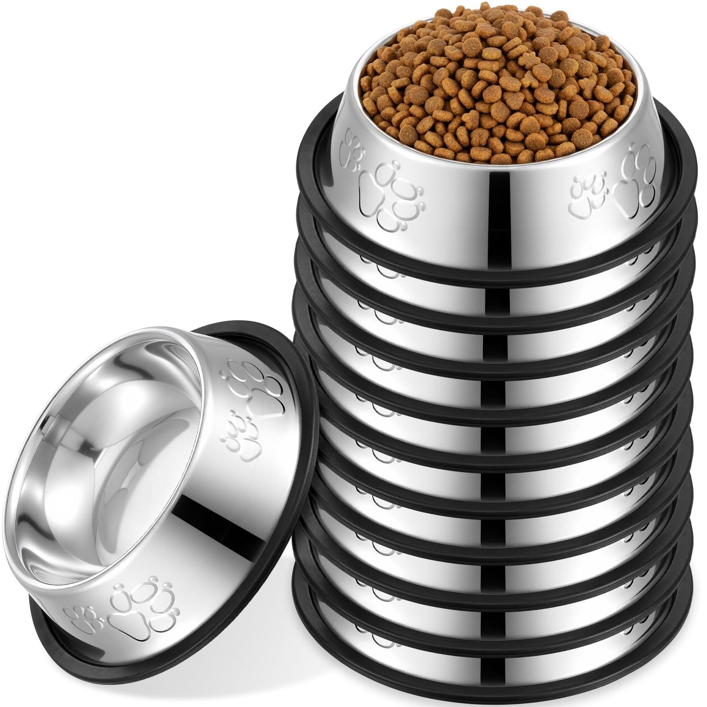 10 Pcs Stainless Steel Dog Bowls, Silver Non-Slip Pet Feeding Bowls with Rubber Base, 7 oz Capacity for Small Medium Dogs, Cats, Kittens, Rabbits