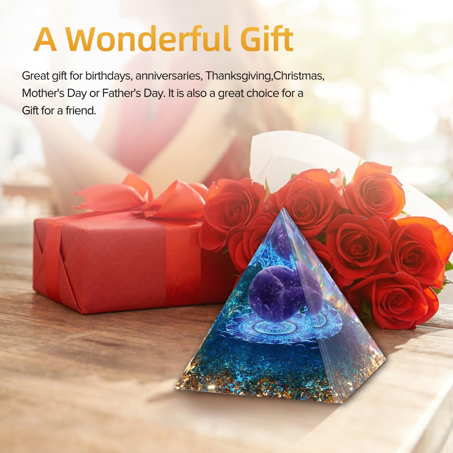 Hopeseed Orgone Pyramid for Positive Energy, Orgonite Natural Amethyst&Aquamarine Healing Crystals Pyramid for Reduce Stress Chakra Reiki Healing Meditation Cleanses the Mind and Boosts Confidence