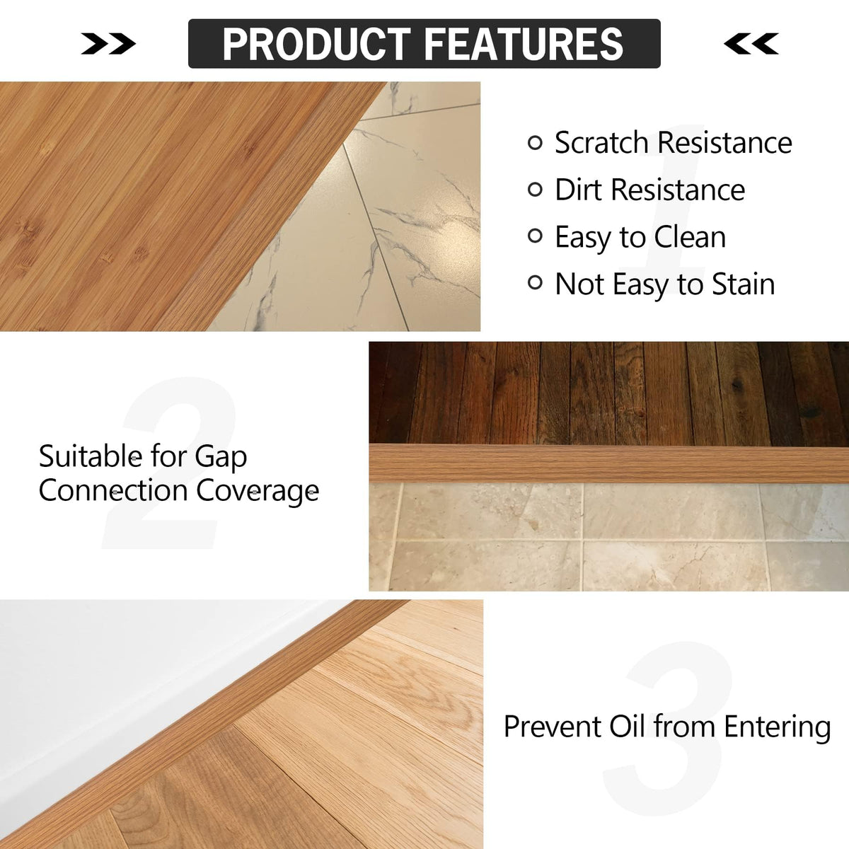 10Ft Floor Transition Strip Self Adhesive Vinyl Cover Floor Strip Flat Divider Transition Strip Wood Grain Design for Laminate Floor Gaps and Doorway Transitions (10 Foot)