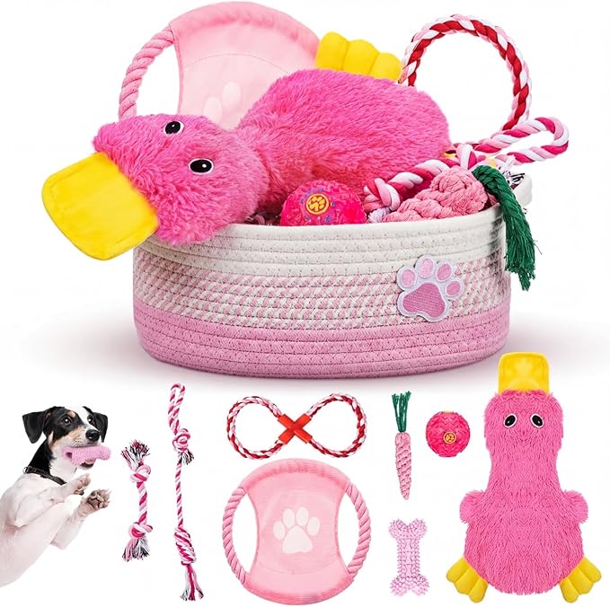 Zopeal Dog Toy Gift Basket Set for Puppy Birthday, Black
