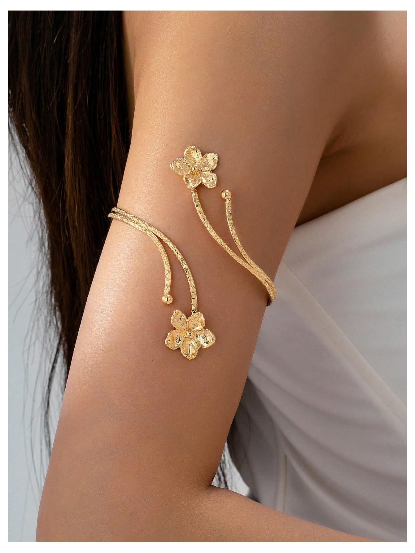MakeMeChic Beach Gold Arm Cuff Jewelry for Women Bangle Band Armlet Flower Upper Arm Cuff Bracelet Summer Beach Essentials Gold Flower B One-Size