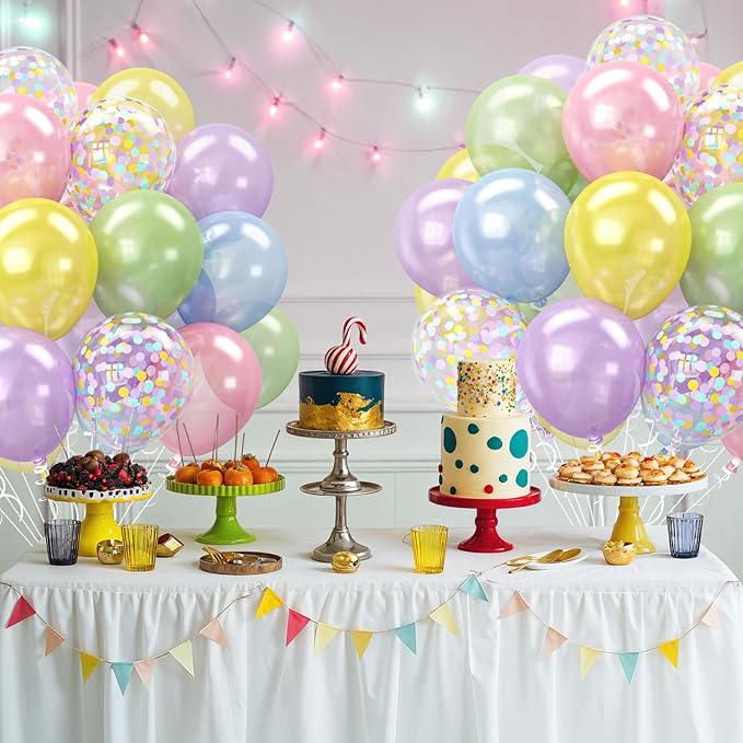 Pastel Pearl Balloons, 12 Inch Light Blue Purple Green Pink Yellow Latex Party Balloon for Birthday Graduation Anniversary Baby Shower Wedding Decorations