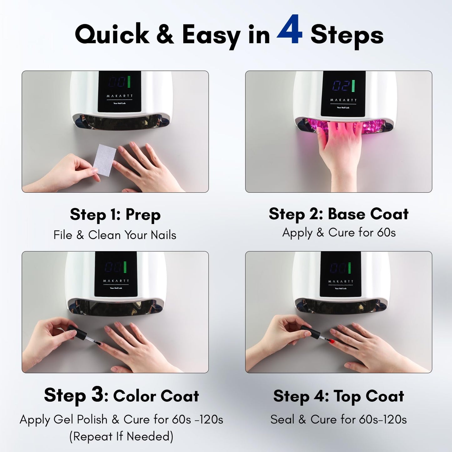 Makartt UV LED Nail Lamp – Fast Curing UV Light with Handle Nail Dryer with 42 Beads 4 Timers Cordless Rechargeable Design LCD Touchscreen & Smart Sensor(White)