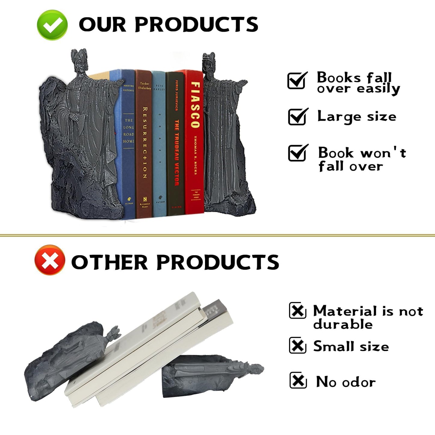 Large Decorative Bookends, 9.5" Book End Resin Collectibles, Decorative Book Stopper Binder and Dividers for Library Office Home (Large)