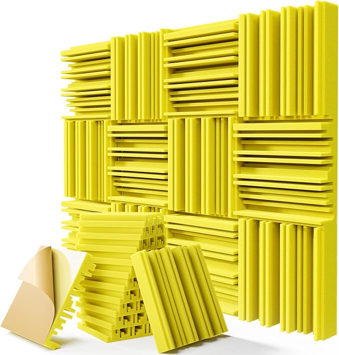 12 Pack Sound Proof Foam Panels for Walls, 12" x 12" x 2" Self-Adhesive Soundproof Wall Panels, High-Density Acoustic Panels for Studio Home and Ceilings (Yellow)