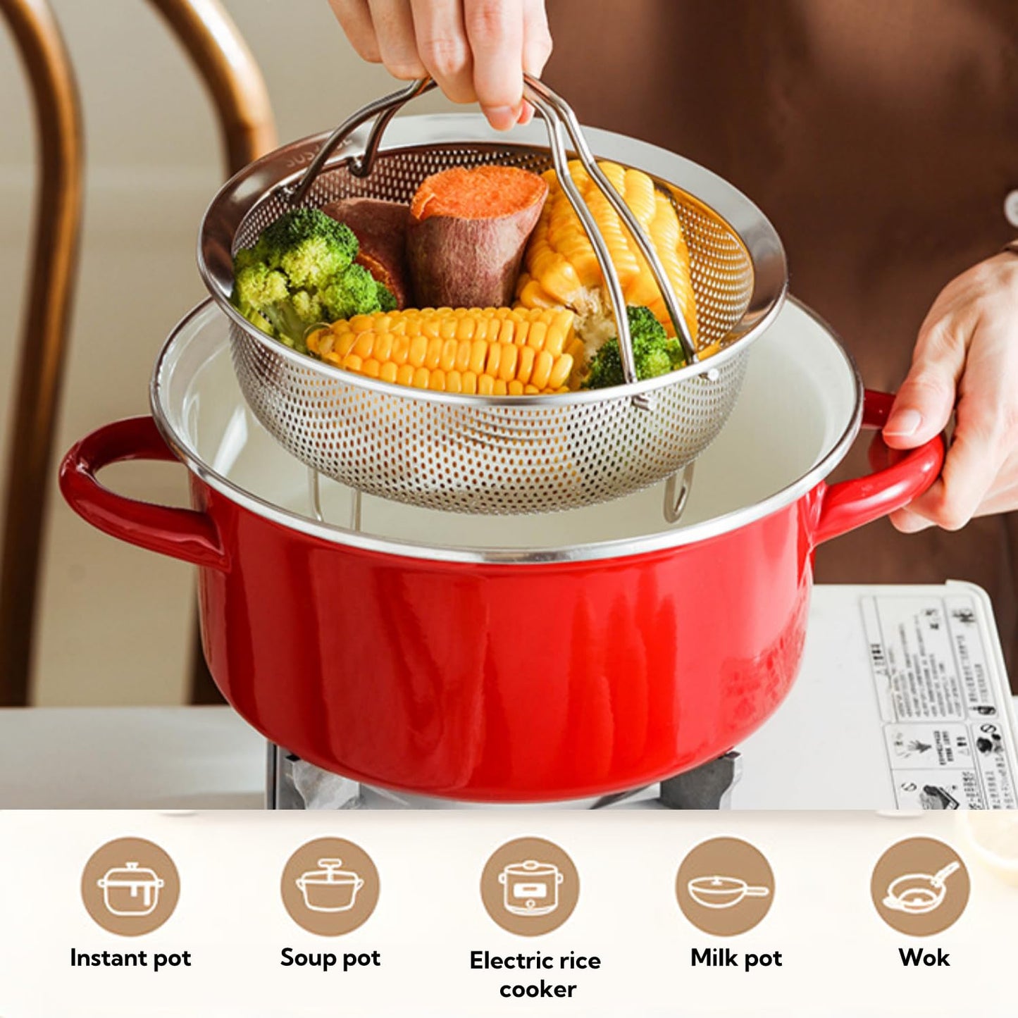 Stainless Steel Steamer Basket, Silver Steamer Basket for Pot,Vegetable & Dumpling Cooker, Egg Holder, Pasta Strainer Rack, Dishwasher Safe Kitchen Cookware