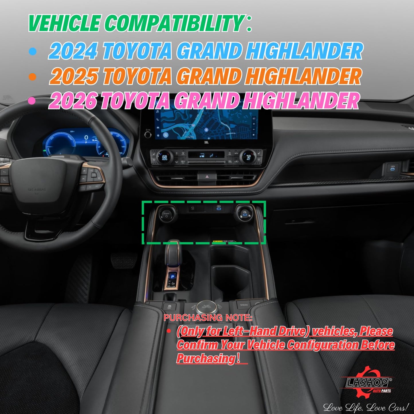 Qlhshop Middle Center Console Organizer for Toyota Grand Highlander 2026 2025 2024 Front Console Insert Divider Tray Secondary Storage Cubby Interior Accessories - (Not for Highlander)