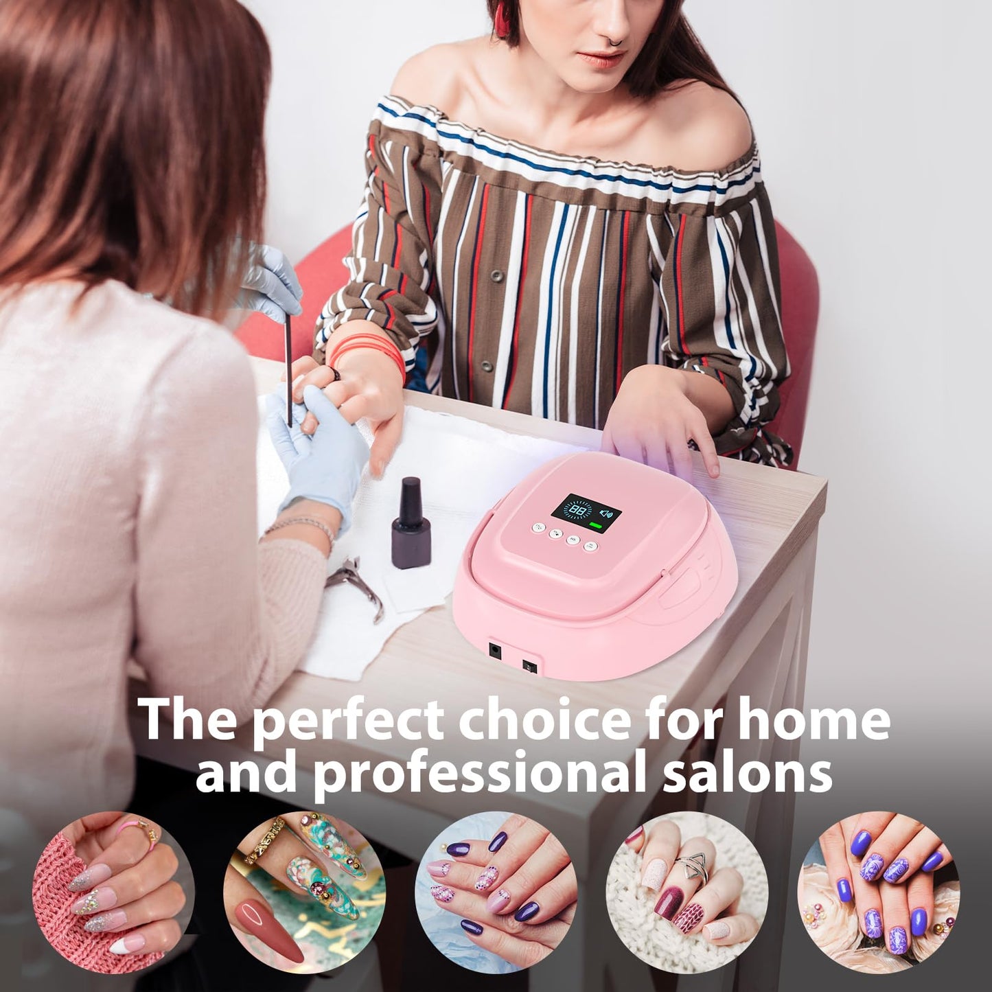 Purtato 126W Cordless Rechargeable UV LED Nail Lamp with Large Space, Handle and Foot Rest, Fast Curing Gel Nail Dryer with 4 Timers for Salon and Home (Pink)